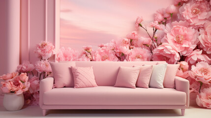 pink sofa and flowers