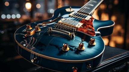 AI generated illustration of a blue electric guitar