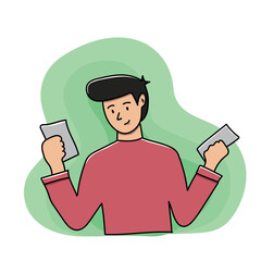 Illustration of Boy Holding and Selecting Cards
