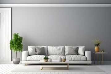 interior with white sofa and plant - 3d rendered illustration.