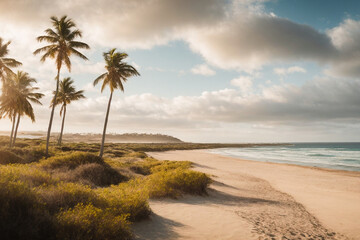 Fototapeta na wymiar Tropical seashore with palm trees during daytime