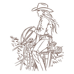 cowgirl with a horse vector for card illustration decoration illustration
