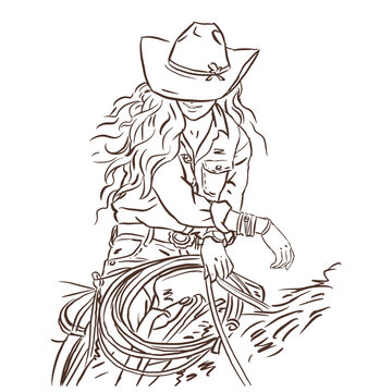 cowgirl on horseback vector for card decoration illustration