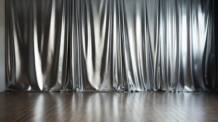 Silver gray curtain backdrop, metallic color for backdrop in studio photography room, luxury...