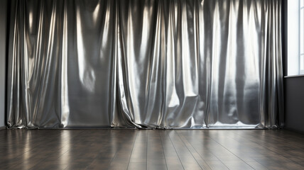 Silver gray curtain backdrop, metallic color for backdrop in studio photography room, luxury...