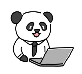 パソコンを使う働くパンダのキャラクター