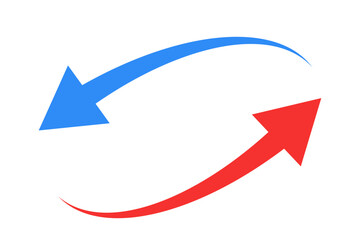 上昇する赤い矢印と下降する青い矢印のセット