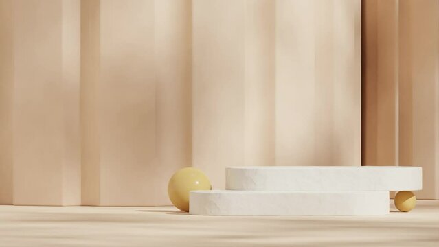 yellow ball and pillar wall in 3d video rendering of empty scene ceramic texture podium seamless loop shadow animation
