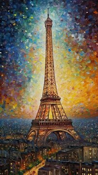 AI generated illustration of a colorful and vibrant painting of the iconic Eiffel Tower
