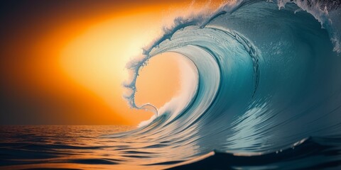 波、津波、ネオン、エメラルドグリーン、generative ai