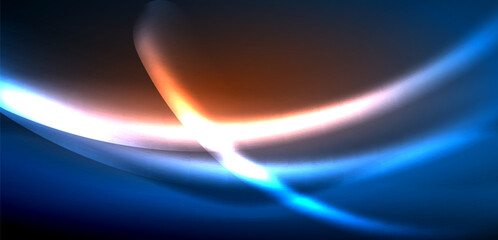 Dynamic waves in ethereal glow of neon lights. Concept merges fluidity of motion with vibrant allure of neon, crafting entrancing backdrop that embodies both vitality and futuristic sophistication