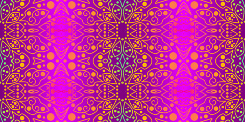 Luxurious colourful gradient mix pattern of modern Chinese oriental Java traditional classic borneo flowers circle flowers art