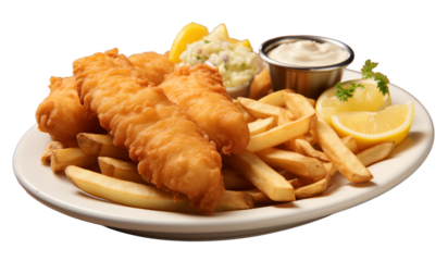 fish and chips isolated on transparent background