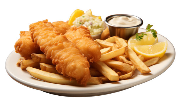 fish and chips isolated on transparent background