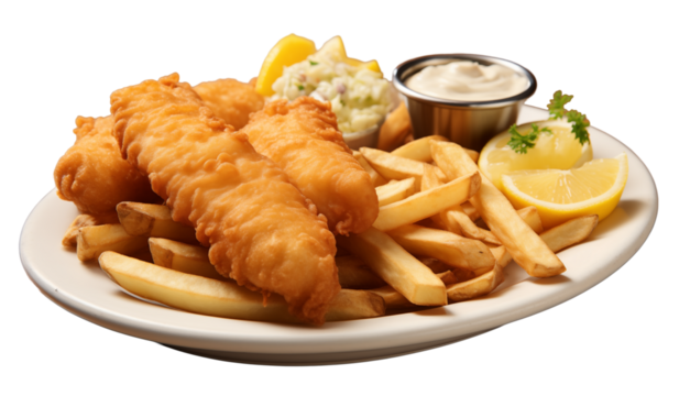 fish and chips isolated on transparent background