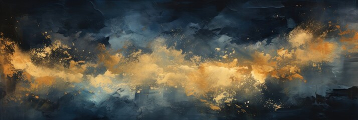 abstract background with gold paint, in the style of dark sky-blue and dark indigo, explosive abstracts, dusty piles, genarative AI - obrazy, fototapety, plakaty