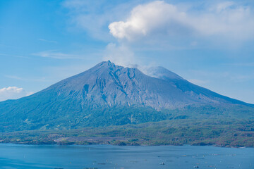 にこ展望所から見る桜島