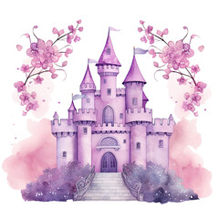 Cute watercolor princess castle Illustration, Generative Ai