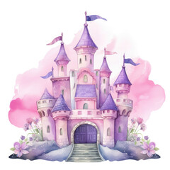 Cute watercolor princess castle Illustration, Generative Ai