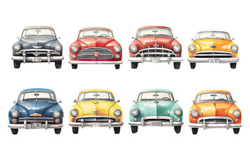 Classic Cars Watercolor Set - obrazy, fototapety, plakaty