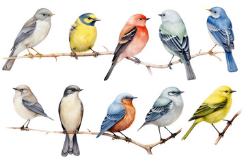 North American Birds Watercolor Set - obrazy, fototapety, plakaty