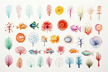 Ocean Creatures Set - obrazy, fototapety, plakaty