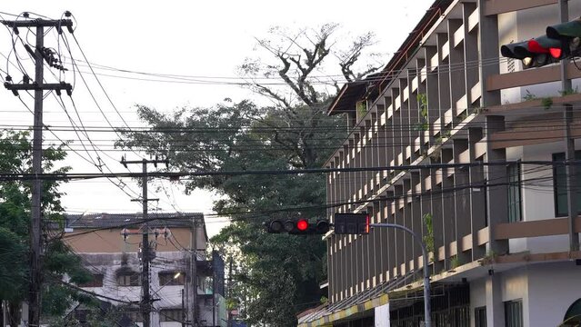 Numbered traffic lights, red and green traffic lights.