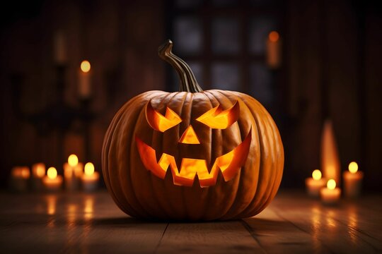 Spooky Halloween Pumpkin with a Frightening Face. Ai generated