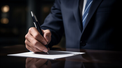 Savvy Businessman Signs on a White Document Paper, Gives an Approval to a Project Concept