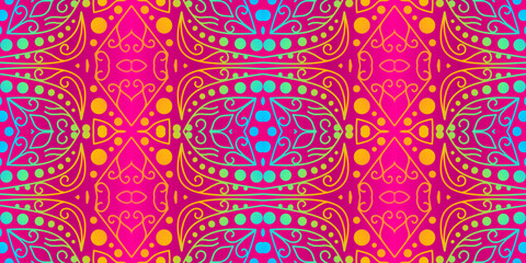 Luxurious colourful gradient mix pattern of modern Chinese oriental Java traditional classic borneo flowers circle flowers art