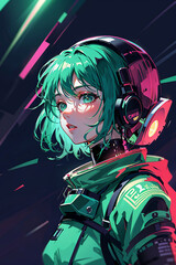 astronaut girl anime style future tech