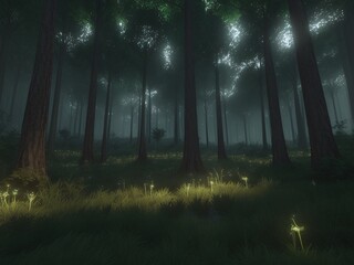 Forest with unreal engine style and fireflies