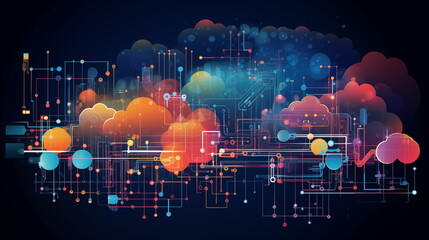 Cloud computing connections telecommunications illustration on dark background - obrazy, fototapety, plakaty