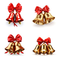 collection of christmas bells set with red ribbon