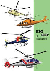 Big set of Helicopters. Vector 3d