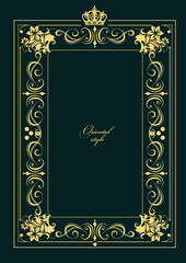 Fototapeta na wymiar Gold ornament on dark background. Can be used as invitation card