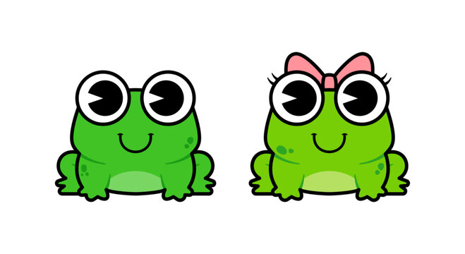 Cartoon Male and Female Frogs Vector Illustration