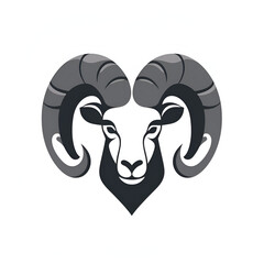 ram's head with twisted horns, black and white icon. monochrome muzzle of a pet. the aries icon.