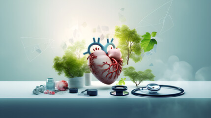 World Heart Day: A Celebration of Cardiovascular Health,Stethoscope and Plant Integration,AI Generative 