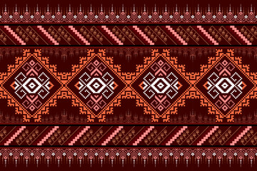 Nature vintages cross stitch traditional ethnic pattern paisley flower Ikat background abstract Aztec African Indonesian Indian seamless pattern for fabric print cloth dress carpet curtains and sarong - obrazy, fototapety, plakaty