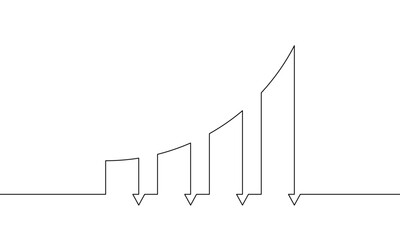 Continuous line drawing of graph. Illustration vector of bar chart one line. Business growth icon. Single line art