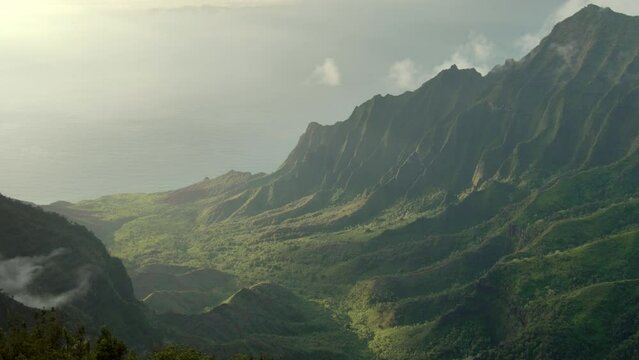 Sunset over Kalalau valley, Na Pali coast, Kauai island, Hawaii