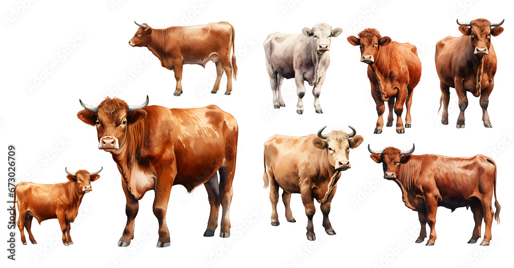 Wall mural Cow watercolor illustration clipart. Generative AI.