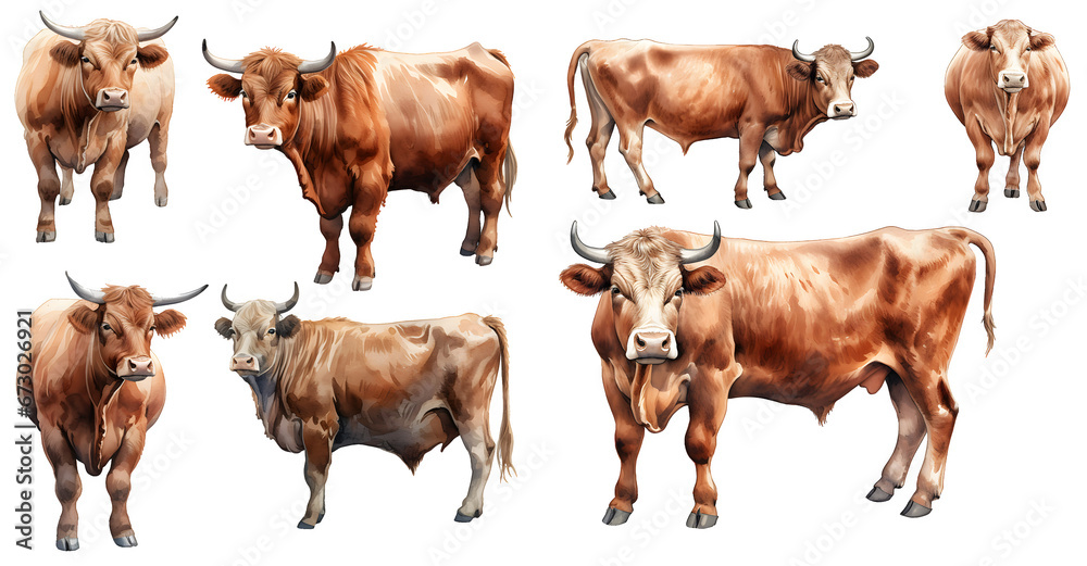 Wall mural Cow watercolor illustration clipart. Generative AI.