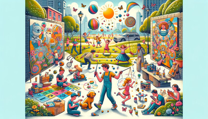 Joyful Day in the City: A Playful Community Illustration