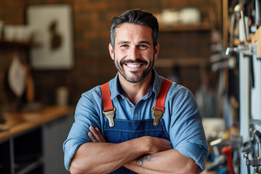 Proud and smiling plumber,  a portrait of a handyman