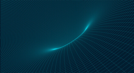Vector abstract technology wireframe background. 3D tunnel grid.