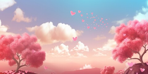 Background with landscape in the style of Valentine's Day