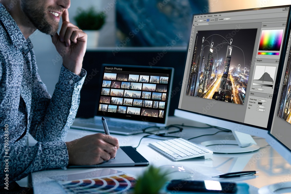 Poster graphic designer at work: web design