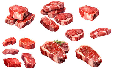 Beef Meat watercolor illustration clipart. Generative AI.